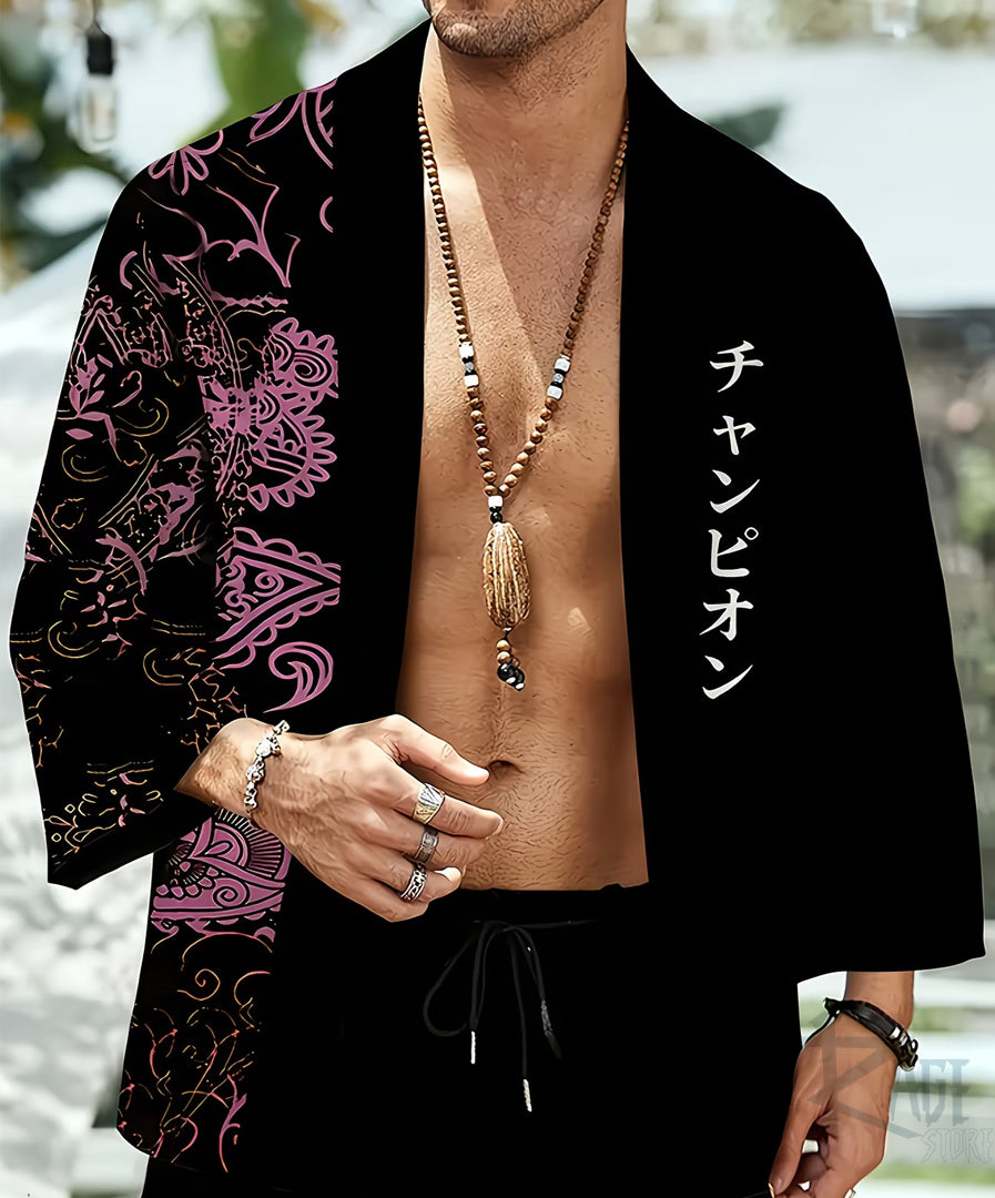 Haori /túnica negra  "Campeón"- Kimono estilo Japones