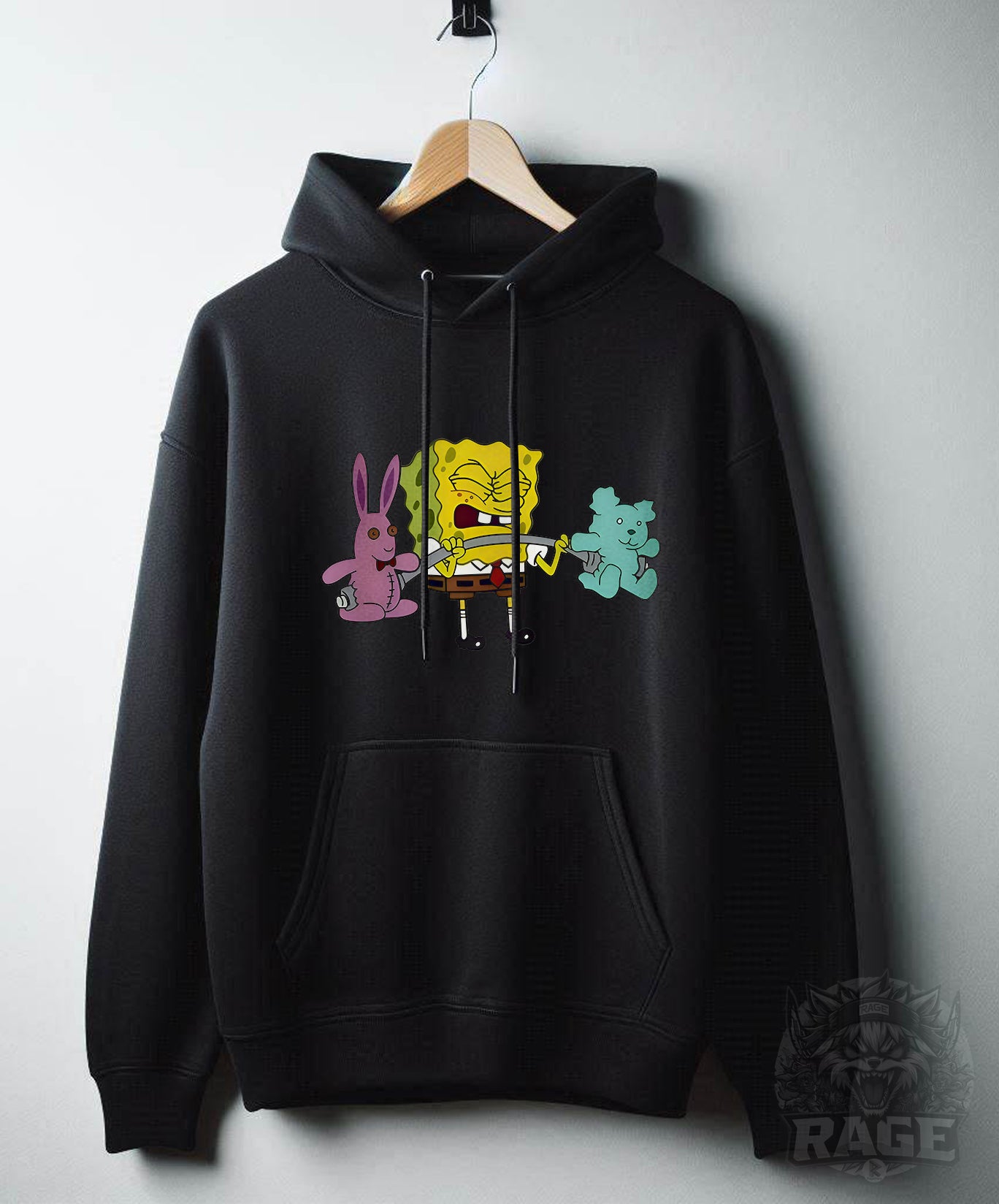 Hooodie negro Bob esponja levantando pesas (peluches) para el Gym
