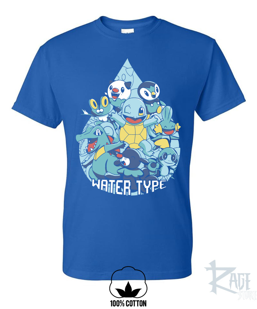 Water Type (Azul - dtg) Playera 100% algodón - Pokemon