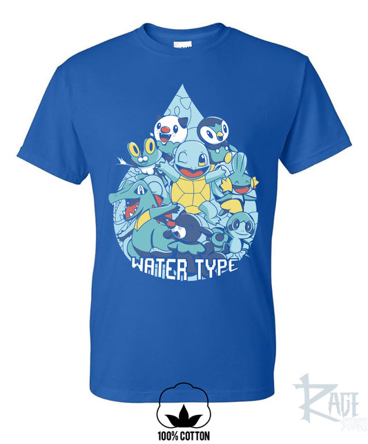 Water Type (Azul - dtg) Playera 100% algodón - Pokemon