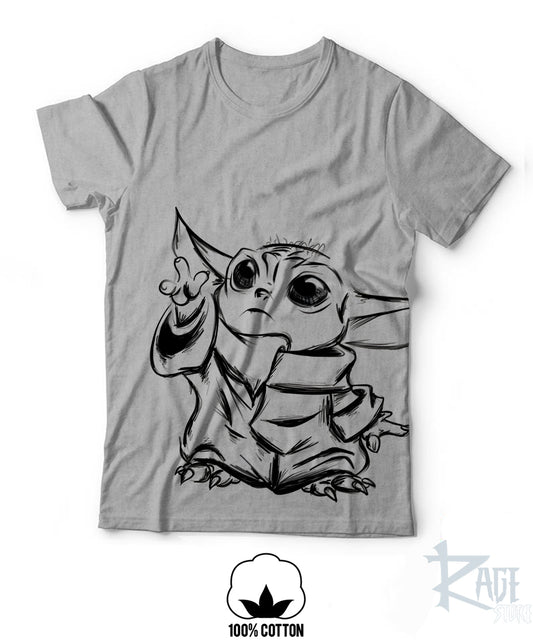 Baby Yoda Din Grogu Playera gris 100% algodón - Star Wars
