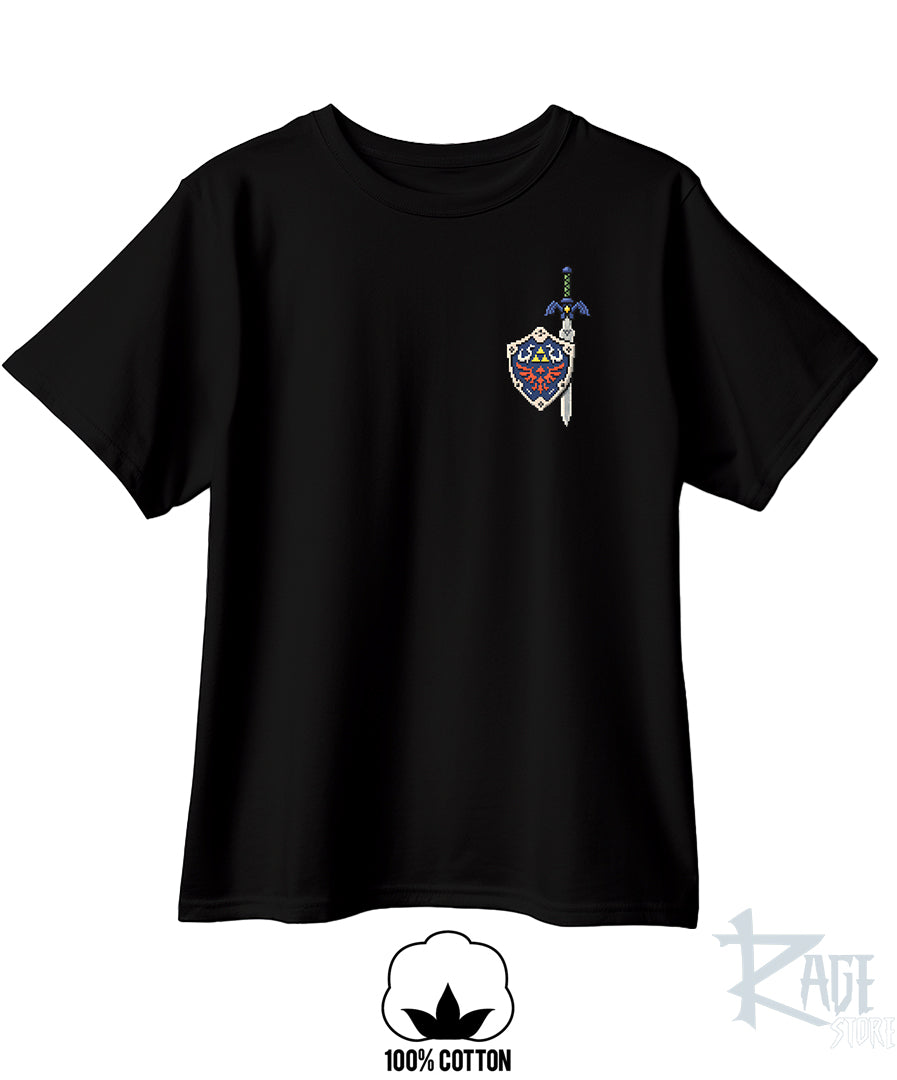 Pixel Escudo y Espada pixel - The Legend Of Zelda - Playera negra 100% algodón