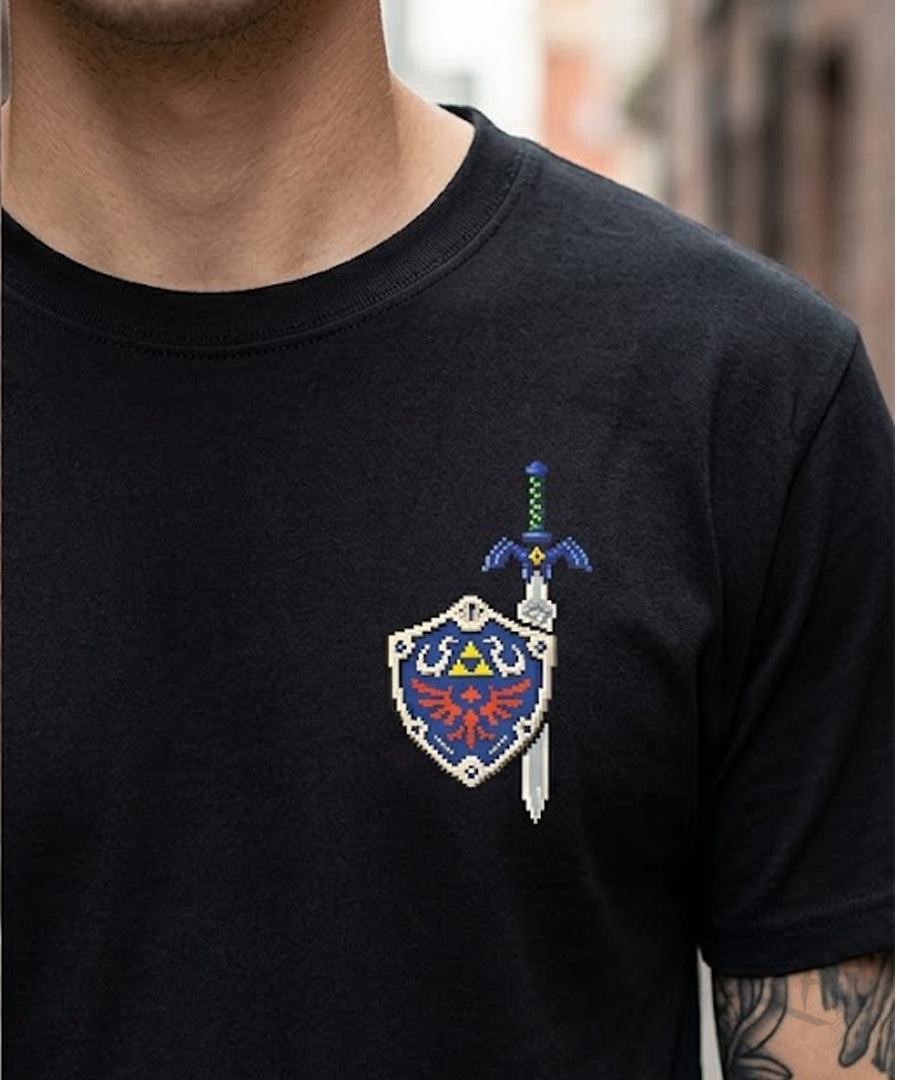 Pixel Escudo y Espada pixel - The Legend Of Zelda - Playera negra 100% algodón