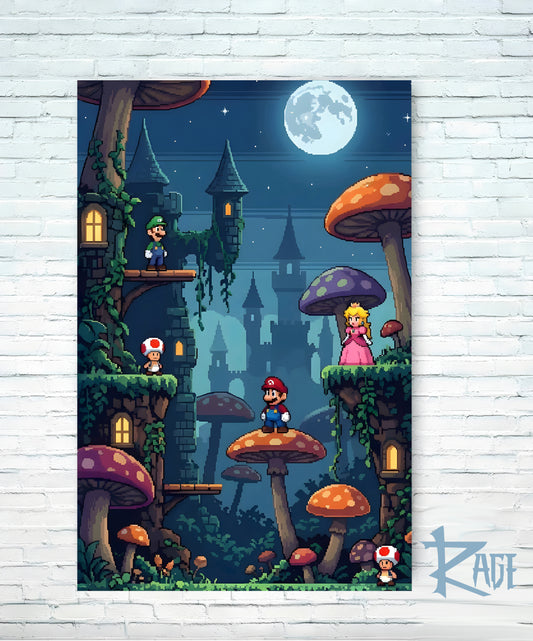 Póster Mario Bros personajes pixel (Papel Foto o Metálico)