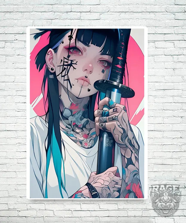 Póster chica tatuada con katana (Papel Foto o Metálico)