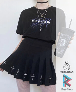 Falda negra punk con cruces - ropa estilo moda Coreana 
